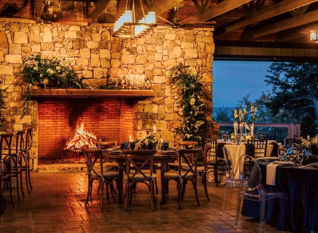 Beautiful fireplace at corporate event venue